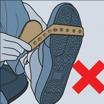 A tira não pode ser encaixada na área mais larga do calçado. Alto risco de perda do seu Motopé.